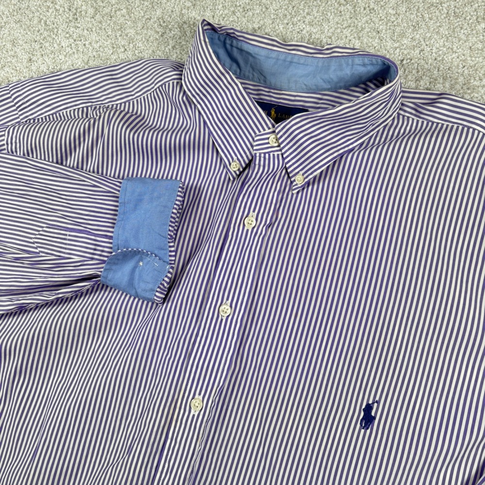Ralph Lauren Button Down Shirt Mens 3XLT Purple White Striped Cotton Stretch